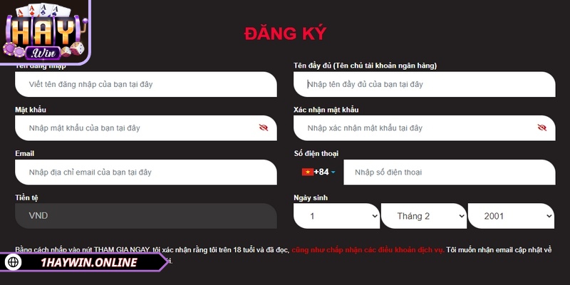 Đăng ký HAYWIN bước đầu để người chơi tham gia thế giới giải trí